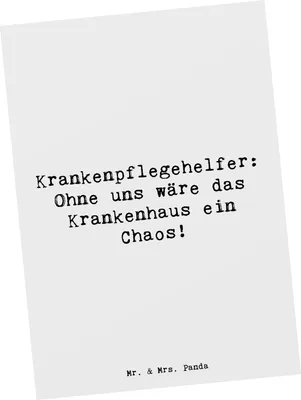 Produktbild von Mr. & Mrs. Panda Postkarte Spruch Krankenpflegehelfer Chaos - Weiß - Geschenk, Pflegekräfte, Beruf, Berufsliebe, Pflegeberuf, Postkarten, Pflege, kreative Geschenke