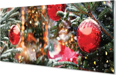 Produktbild von Glasbilder 140x70 Wandkunst Schnee Christbaumkugeln