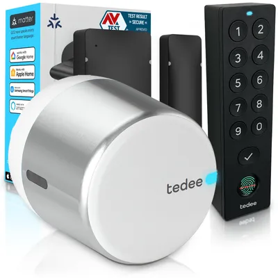 Obrázek produktu pro Tedee GO2 Alu s Keypad PRO a senzorem dveří – Chytrý zámek, otisk prstu, PIN kód, bezpečné zamykání, bezklíčový vstup, Matter, Apple HomeKit, Alexa