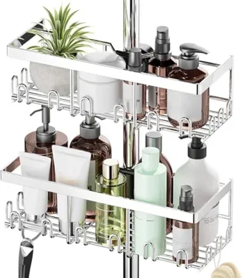 Produktbild von PromoHome® Duschregal ohne Bohren, 2er-Set Aufbewahrungsregal für Duschstange, Edelstahl, Silber, Badorganizer, Shampoo-Halter