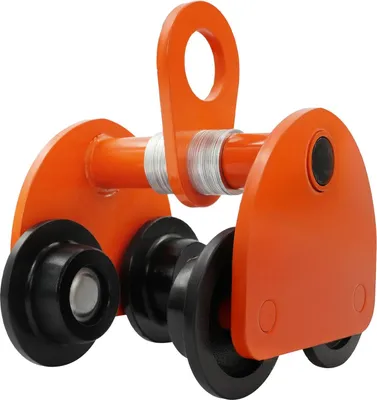 Image de Chariot pour poutre en I/monorail - Chariot manuel - Capacité de charge 2000 kg - Largeur de bride 94-124 mm - Réglable 90-140 mm - Avec roulettes - Orange