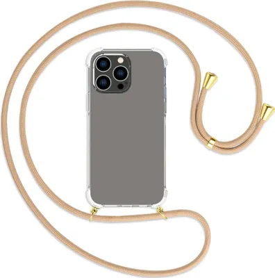 Produktbild von Handykette Backcover-Schutzhülle mit Band (Metall goldfarben) für Apple iPhone 14 Pro Max (6.7'') - beige