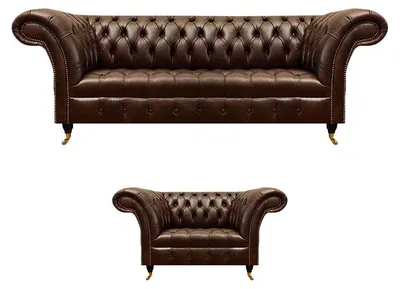 Immagine prodotto di Set di poltrone Chesterfield marrone in Pelle finta a tre posti di design