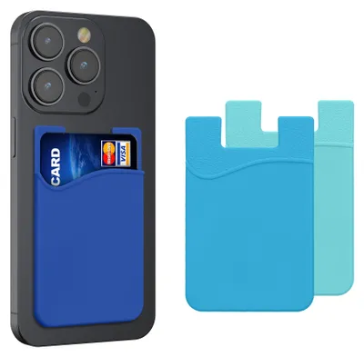 Produktbild von kwmobile 3x Kartenhalter Hülle für Smartphone - selbstklebend - Aufklebbare Silikon Kreditkarten Tasche Hellblau Blau Dunkelblau - Maße 8,5x5,5cm