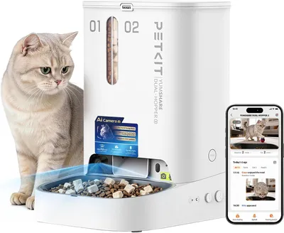 Productafbeelding van Voerautomaat voor katten - 2 bakken - 5 liter - met camera en gezichtsherkenning - via app