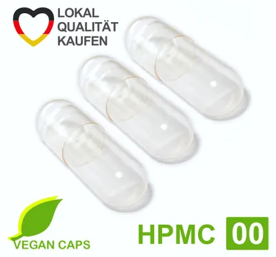 Produktbild von Leerkapseln vegan / vegetarisch HPMC Gr. 00 leere Kapseln Zellulose - 100 Stück