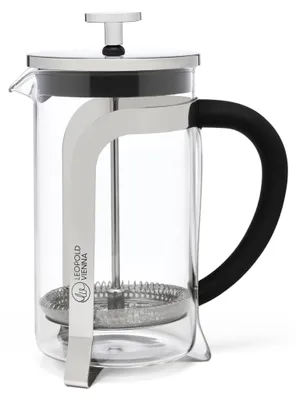 French Press Kaffeepresse 600 ml, 5 Tassen, Glas, Silber