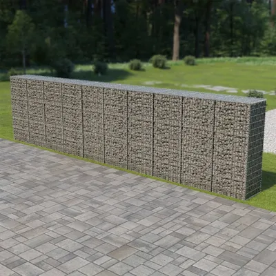 Zdjęcie produktu dla Maison Exclusive - Ściana gabionowa z pokrywami, galwanizowana stal, 600x50x150 cm