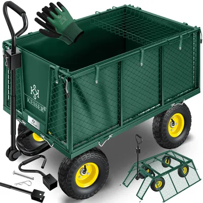 Produktbild von KESSER® Bollerwagen 550kg belastbar Gartenwagen Transportwagen Gartenkarre herausnehmbare Plane Gerätewagen Handwagen vielseitig einsetzbar inkl. Handschuhe