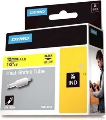 Zdjęcie produktu dla DYMO Rhino przemysłowe rurki termokurczliwe | 12 mm x 1,5 m | czarny nadruk na żółtym | samoprzylepne, Czarny na żółtym, Wielobarwny, -55 - 135 °C, UL 224, MIL-STD-202G, MIL-81531, SAE-DTL 23053/5 (1, 3), DYMO, Rhino