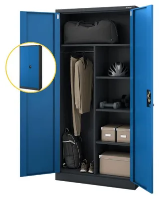 Produktbild von Mehrzweckschrank Metall abschließbar DAWID Funktionaler Metallschrank | Schließfachschrank Putzmittelschrank Besenschrank Vorratsschrank 185x90x45cm Anthrazit-Blau