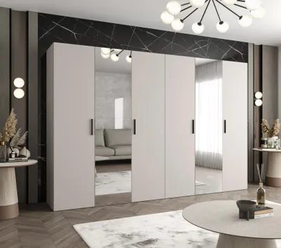 Produktbild von Kleiderschrank mit Spiegeln HELMA 2 300 cm - Kaschmir / schwarze Griffe