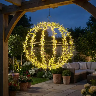 Produktbild von Solar Leuchtkugel im Blätterdesign - Ø40cm Gartenkugel mit 144 warmweissen LEDs - IP44 Aussenleuchte inkl. Erdspiess, S-Haken und Solarpanel