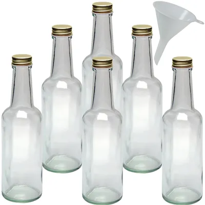 Obrázok produktu pre 6 malých sklenených fliaš 250 ml – vrátane lievika na likéry a nápoje