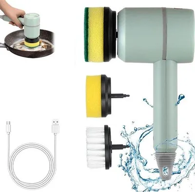 Produktbild von Elektrische Reinigungsbürste - Elektrischer Schrubber - Bürste zum Reinigen - Schrubber mit Stiel - Multifunktions-Schrubber - Für Badezimmer oder Küche - Für Auto, Herd, Fliesen und Fugen - Mit 3 Bürstenaufsätzen - Kabellose, wiederaufladbare elektrische Reinigungsbürste