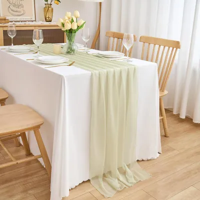 Produktbild von Chiffon Tischläufer Hochzeit Tischdeko Sanftbeige 70 x 300 cm