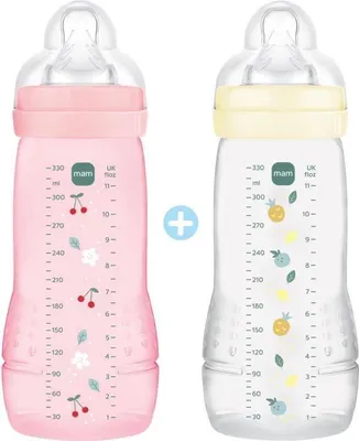 Produktbild von MAM Easy Active Babyflasche, 330 ml, 6+ Monate, Sauger Größe X, 2er Pack, Berry + Pearl