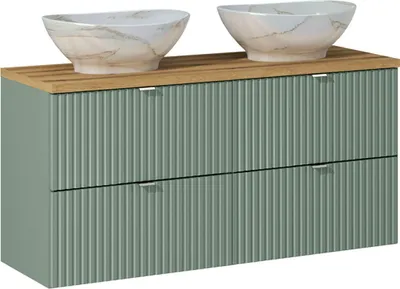 Produktbild von Doppelwaschtisch 120.4cm Jade mit 4 Schubladen, Grün und Holzoptik