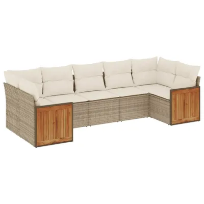 Produktbild von 7-tlg. Garten-Sofagarnitur mit Kissen Beige Poly Rattan