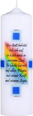Produktbild von Taufkerze 20 x 6 cm mit Namensverzierung (Vornamen + Taufdatum) und Geschenkkarton Nr. K67