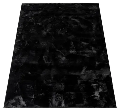 Produktbild von Teppich Wohnzimmer Kunstfell Shaggy Hochflor Waschbar In Waschmaschine Soft Uni Schwarz Grösse 120x170 cm