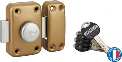 Image de Verrou à bouton Federal pour porte d'entrée, cylindre 45mm, acier, 4 clés, époxy noir - THIRARD