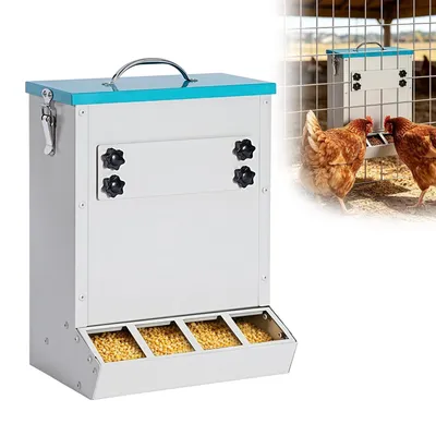 Obrázok produktu pre Nástenný krmítko na krmivo pre slepice s objemom 8 litrov, vyrobené z nehrdzavejúcej oceli