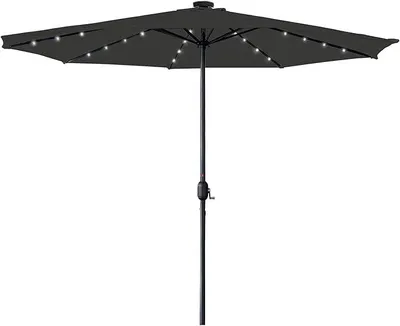 Produktbild von 350cm ALU Sonnenschirm Gartenschirm Terrassenschirm Marktschirm Ampelschirm Strandschirm Kurbelschirm mit Solar LED für Balkon, Garten, Terrasse,Dunkelgrau (Winkel Nicht einstellbar)