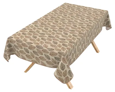 Wachstuchtischdecke Nela Blattmuster Braun, eckig 120 x 140 cm, Paspelband, freigestellt auf weißem Hintergrund