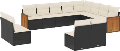 Produktbild von vidaXL 12-tlg. Garten-Sofagarnitur mit Kissen Schwarz Poly Rattan