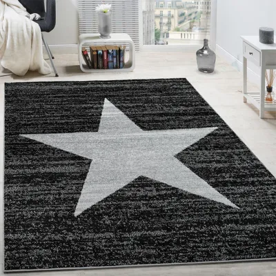 Produktbild von Wohnzimmer Teppich Mit Stern Muster, Moderner Kinder- und Jugendzimmer Kurzflor Grösse 60x100 cm