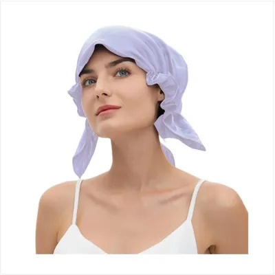 Image de INF Bonnet de nuit en soie fin - Bonnet de sommeil en soie doux et respirant avec bande élastique pour protection des cheveux et chaleur Violet