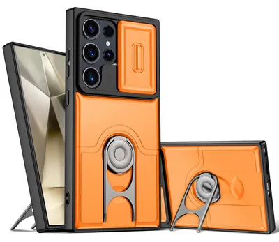 Obrázek produktu pro Pouzdro pro Samsung Galaxy S24 Ultra, Posuvným krytem fotoaparátu a kroužkovým stojánkem, nárazuvzdorné ochranné pouzdro Oranžová