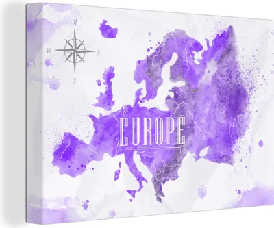 Produktbild von OneMillionCanvasses® - Leinwandbilder - 140x90 cm, Europa - Weltkarte - Farbe, Wandbilder Kunstdruck Wanddekoration