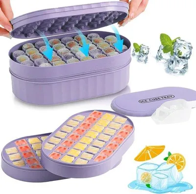 Immagine prodotto di Contenitore per cubetti di ghiaccio in silicone da 72 cubetti con coperchio e mestolo
