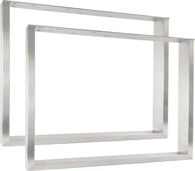 Two identical metal table legs are shown against a white background.