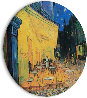 Produktbild von Runde Bilder 80x80 cm Vincent van Gogh Leinwandbild 1 tlg Kunstdruck modern Wandbilder XXL Wanddekoration Design Wand Bild Caféterrasse bei Nacht Architektur l-G-10029-bc-a