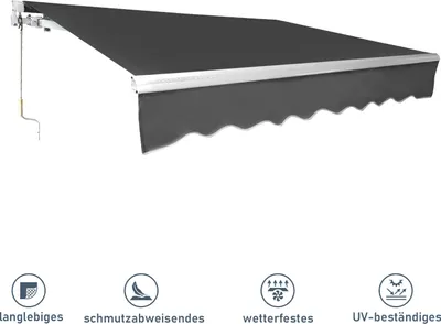 Produktbild von SWANEW Markise Sonnenmarkise Gelenkarmmarkise Balkonmarkise Sonnenschutz Klemmmarkise UV-beständig Fenster Balkone Garten Wasserdicht UV-Schutz  Grau 350x300cm