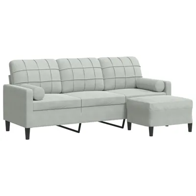Produktbild von 3-Sitzer-Sofa mit Hocker Hellgrau 180 cm Samt