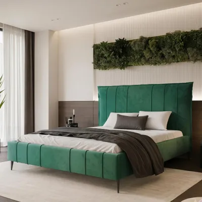 Obrázek produktu pro Čalouněná postel SOMALI 160x200, zelená barva, velur, s úložným prostorem a roštem