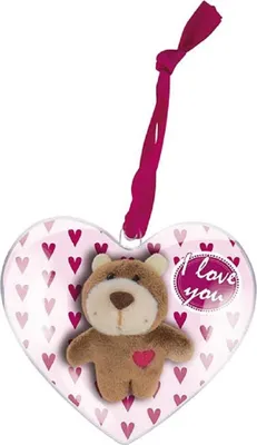 Image de NICI 44815 Ours 6cm avec boucle Accroche boucle dans le cœur décoratif Ours en peluche Message I love You en emballage cadeau