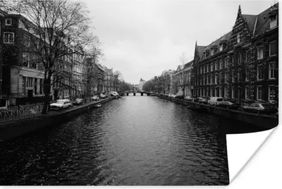 Produktbild von MuchoWow® Poster Amsterdamer Gracht - Schwarz und weiß 120x80 cm - Bilder