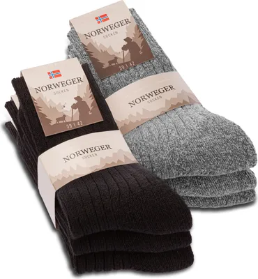Produktbild von 6 Paar Norweger Socken Herren Damen Wintersocken mit Wolle 20100 - Grau/Schwarz 43-46