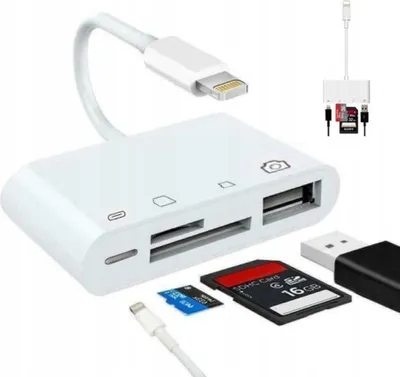 Immagine prodotto di Adattatore - Lettore di schede - Lightning - SD / Micro SD - USB OTG - Funzione di ricarica - per iPhone iPad