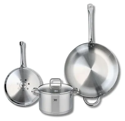Image de Ensemble de 2 Poêles de cuisson 24 et 32 cm et 1 faitout 20 cm Elo Profi Citrin