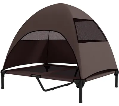 Image de Lit de chien d'extérieur avec toit – lit surélevé | Couleur : marron | Dimensions : 76 x 91 x 90 cm