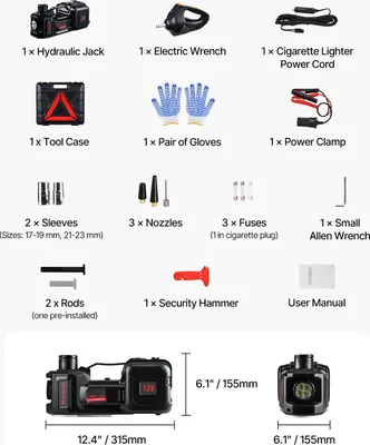 Produktbild von SucceBuy Elektrischer Wagenheber, 5 Tonnen/11000 lbs, tragbares Set mit eingebautem Inflator, 12 V elektrischer Scherenwagenheber, elektrischer Schlagschrauber und LED-Licht für Limousine, SUV, LKW