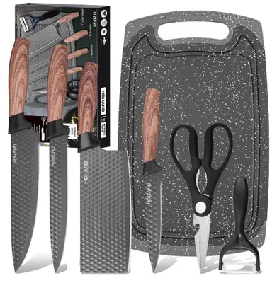 Obrázek produktu pro Sada kuchyňských nožů, čepele z nerezové oceli, ergonomické rukojeti, hnědá barva