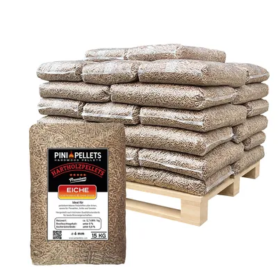 Produktbild von PINI Hartholz Pellets 6 mm 100% Eiche 480 kg Palette Holzpellets