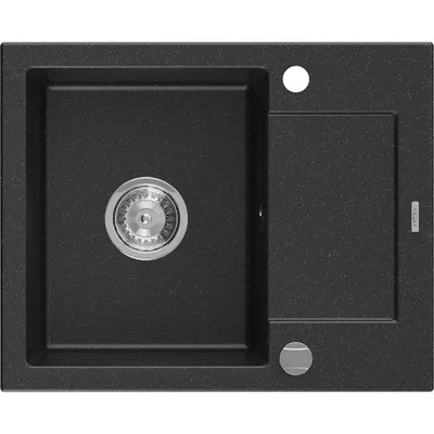Obrázek produktu pro Mexen Enzo 1-miskový granitový dřez s krátkým odkapávačem 576 x 465 mm, Černá/Stříbrná kovová - 6506571005-73